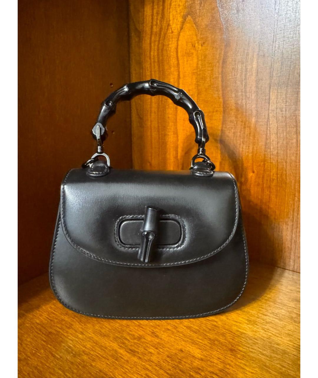 GUCCI Черная кожаная сумка с короткими ручками, фото 1