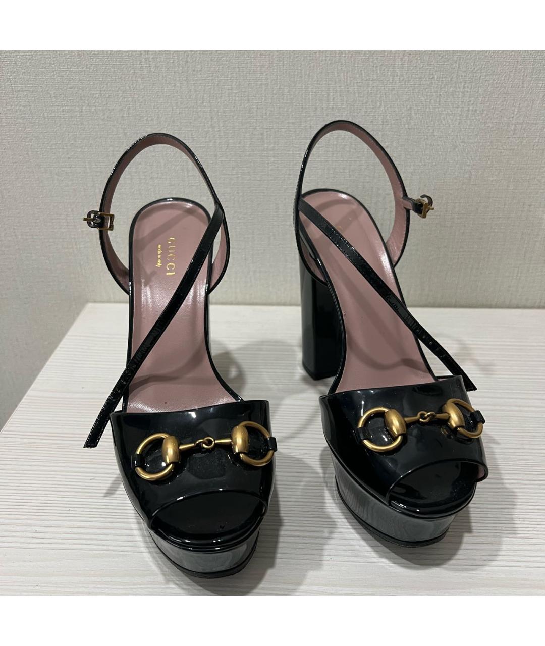 GUCCI Черные босоножки из лакированной кожи, фото 2