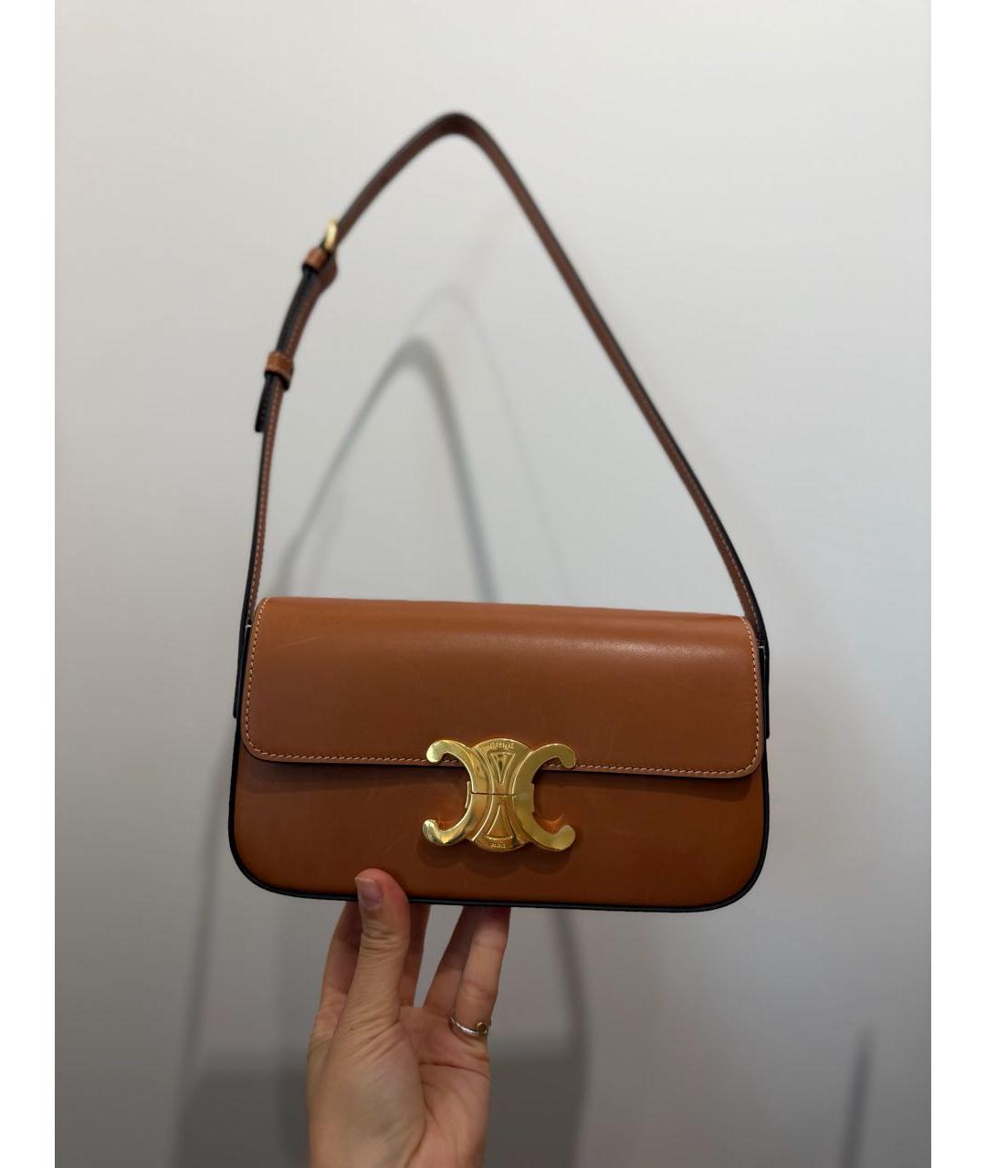 CELINE Коричневая кожаная сумка с короткими ручками, фото 8