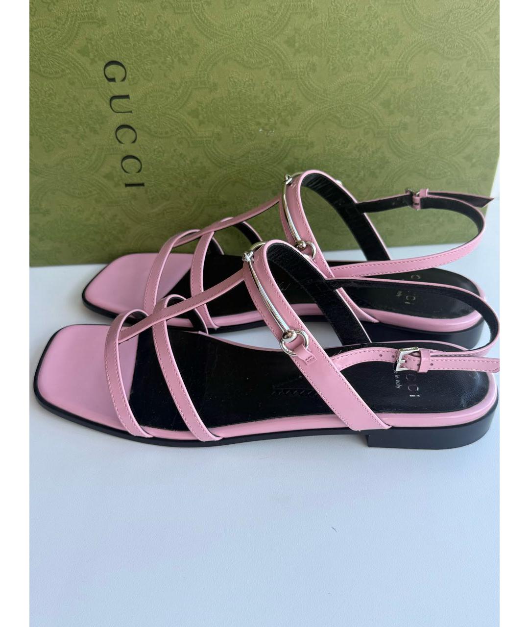 GUCCI Розовые кожаные сандалии, фото 9