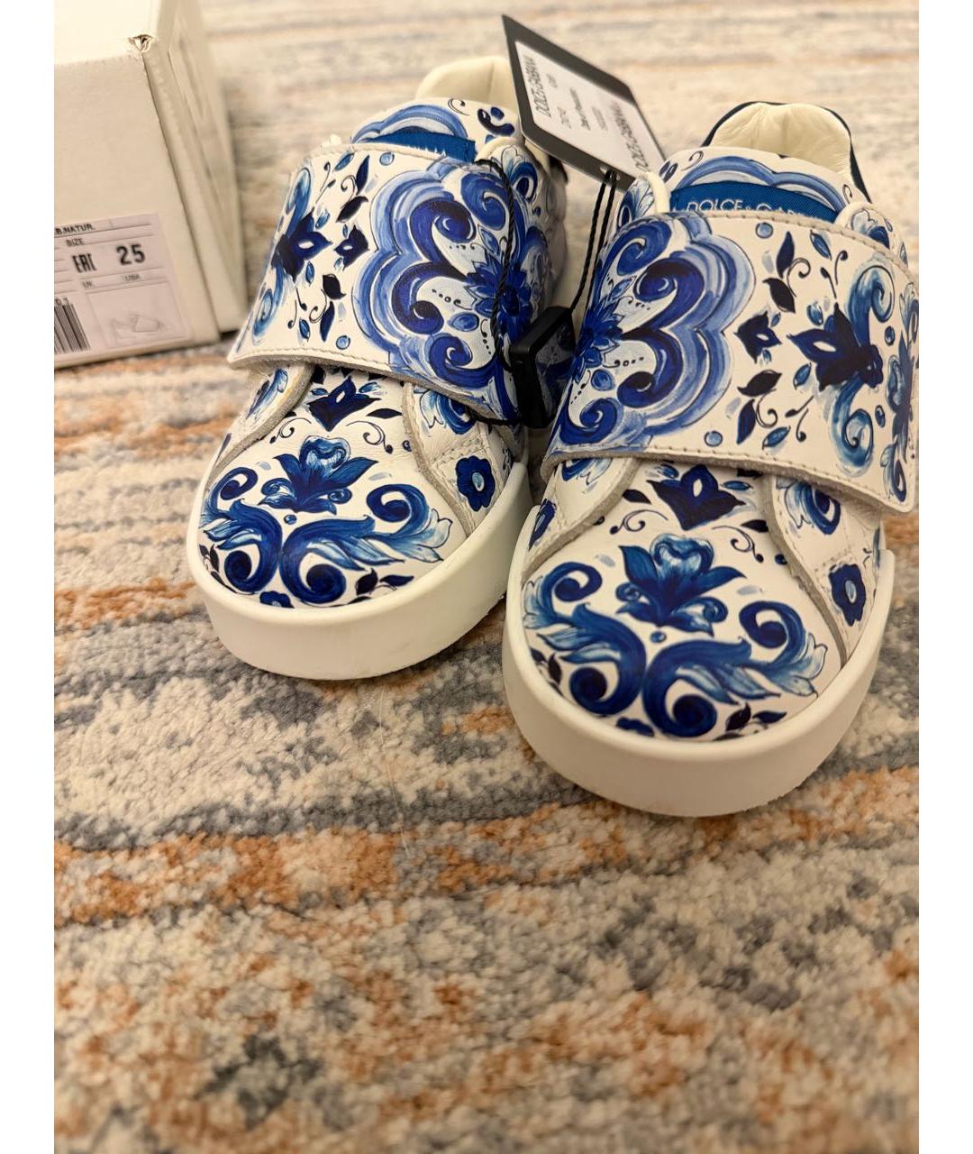DOLCE&GABBANA Синие кожаные кеды, фото 9