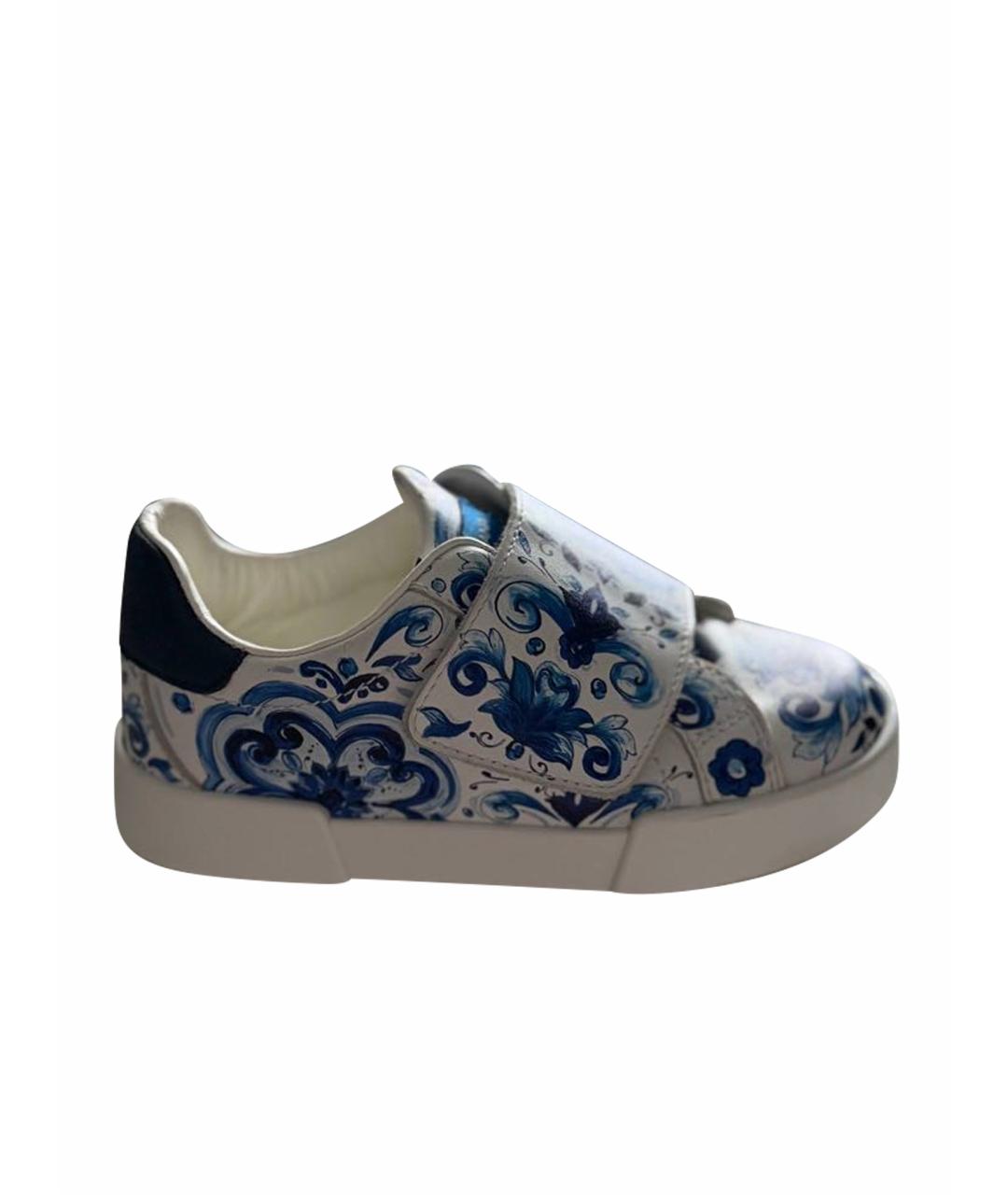 DOLCE&GABBANA Синие кожаные кеды, фото 1