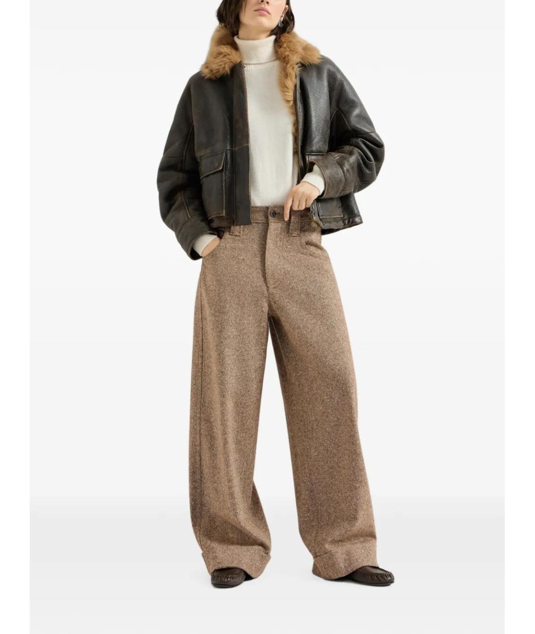 BRUNELLO CUCINELLI Коричневые шерстяные брюки широкие, фото 3