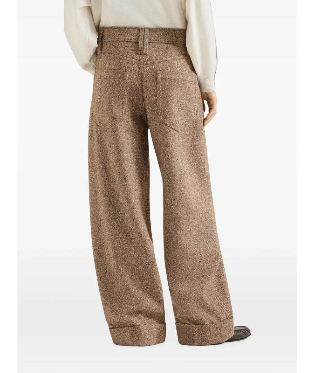 BRUNELLO CUCINELLI Коричневые шерстяные брюки широкие, фото 2