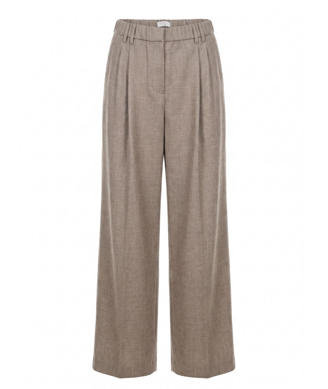 BRUNELLO CUCINELLI Бежевые шерстяные брюки широкие, фото 1