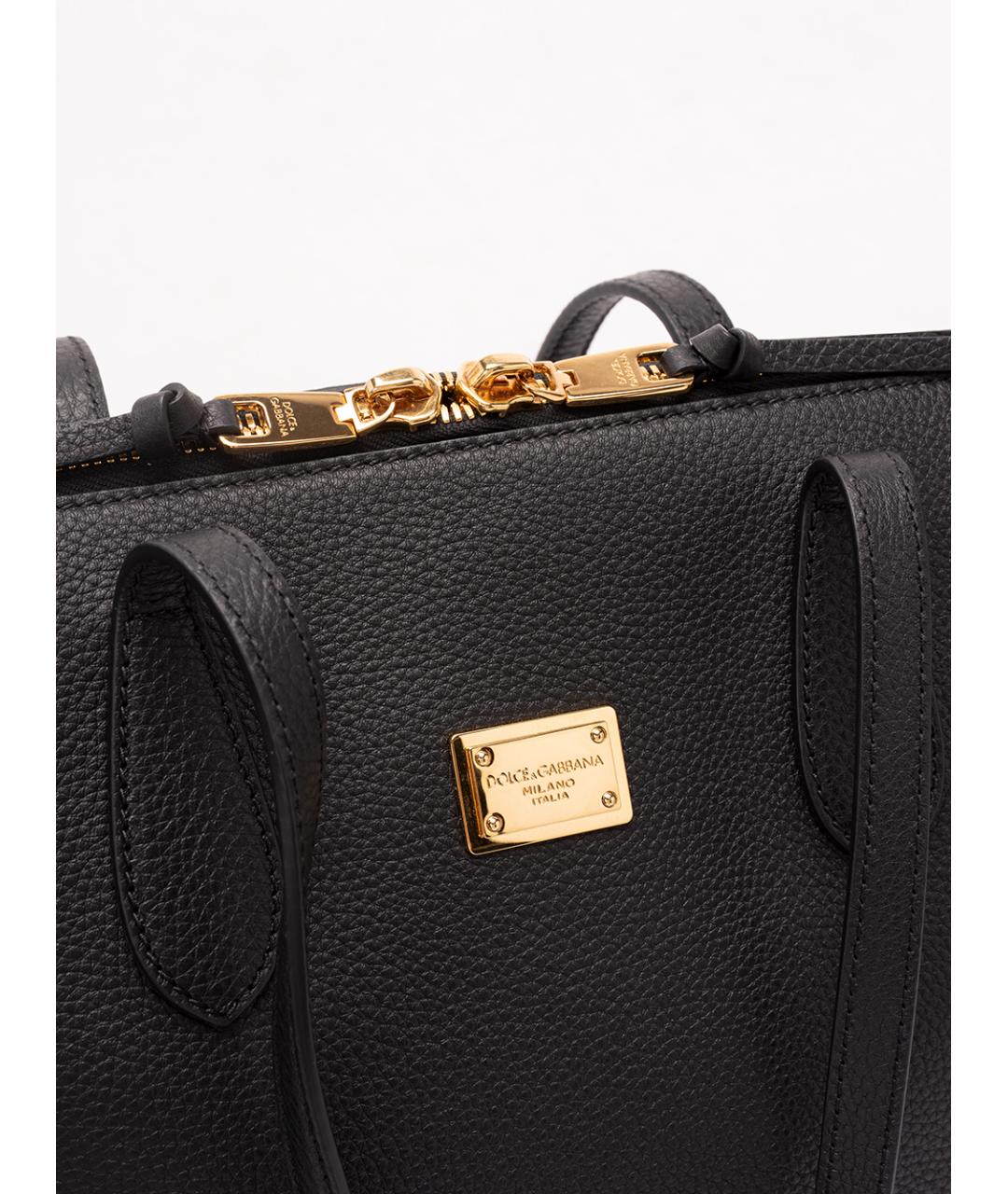 DOLCE&GABBANA Черная кожаная сумка тоут, фото 5
