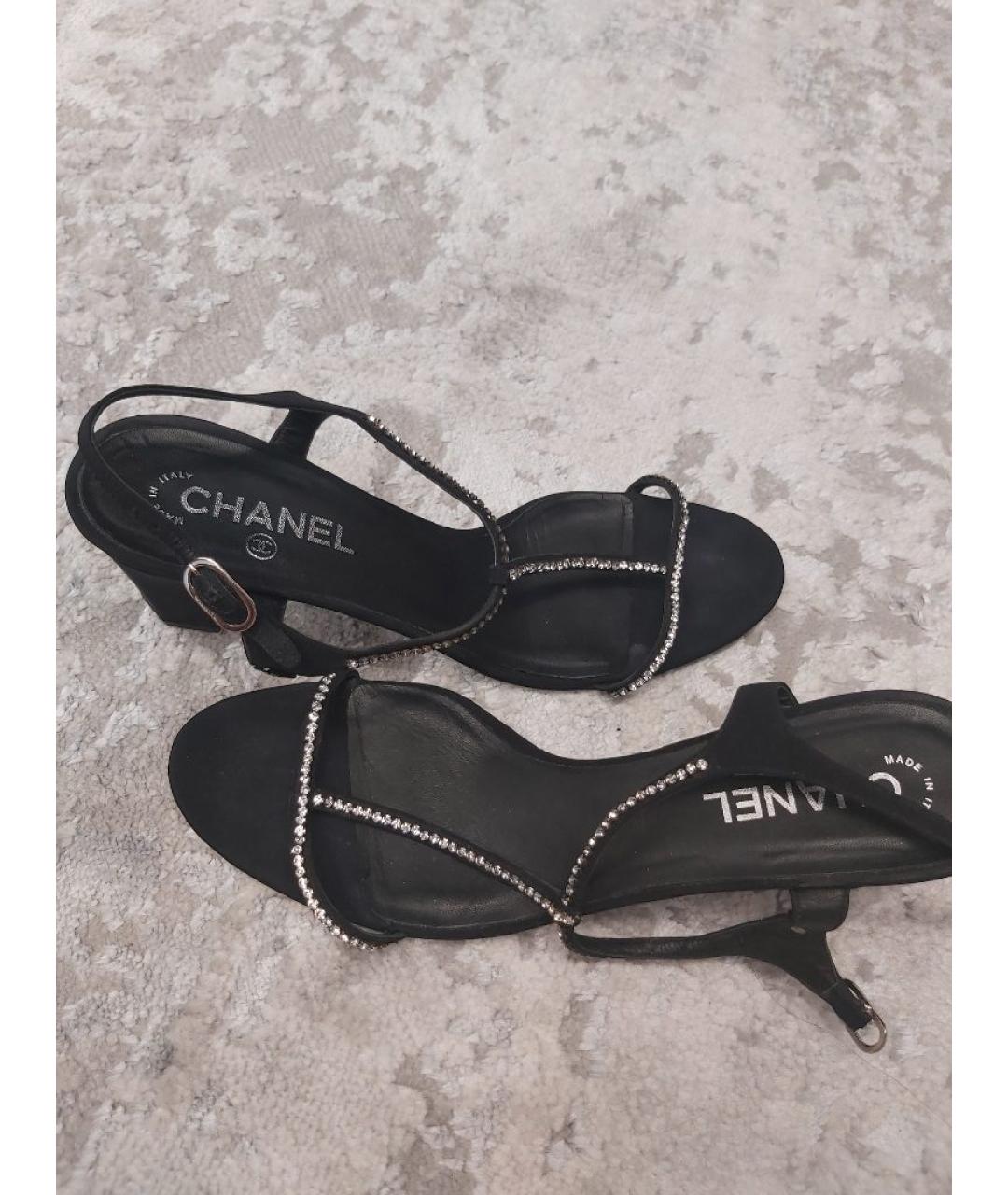 CHANEL Черные текстильные босоножки, фото 3