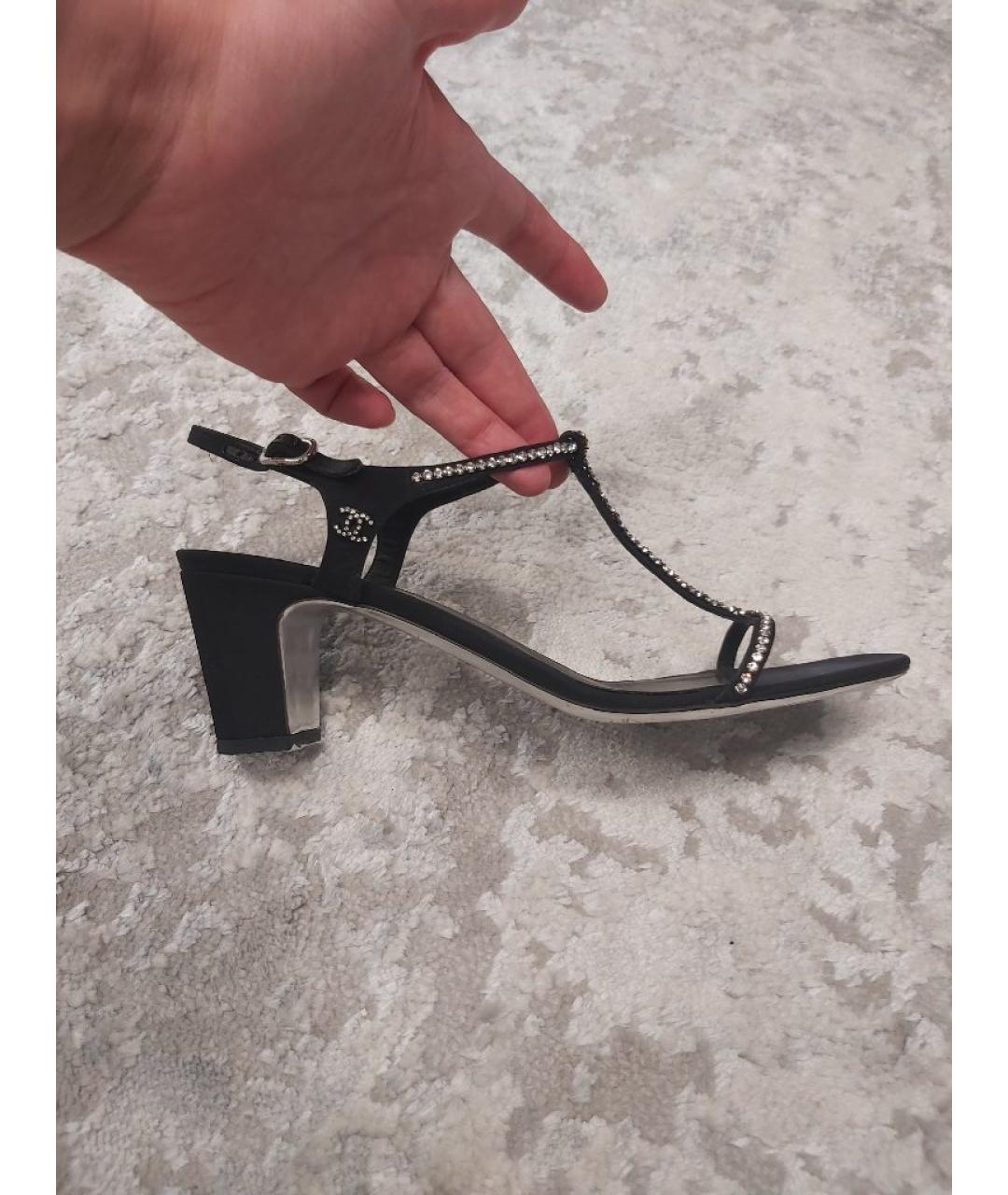 CHANEL Черные текстильные босоножки, фото 7