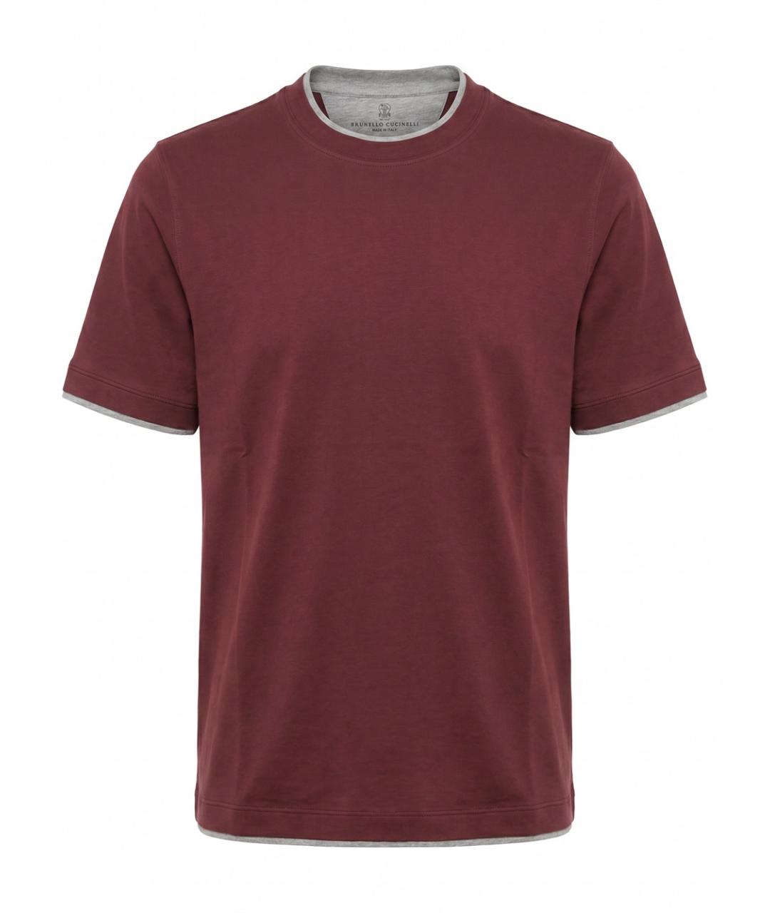 BRUNELLO CUCINELLI Бордовая хлопковая футболка, фото 1