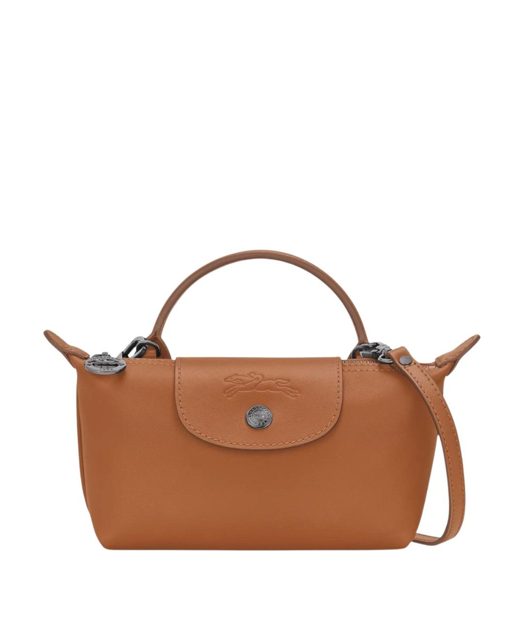 LONGCHAMP Коричневая кожаная сумка с короткими ручками, фото 1
