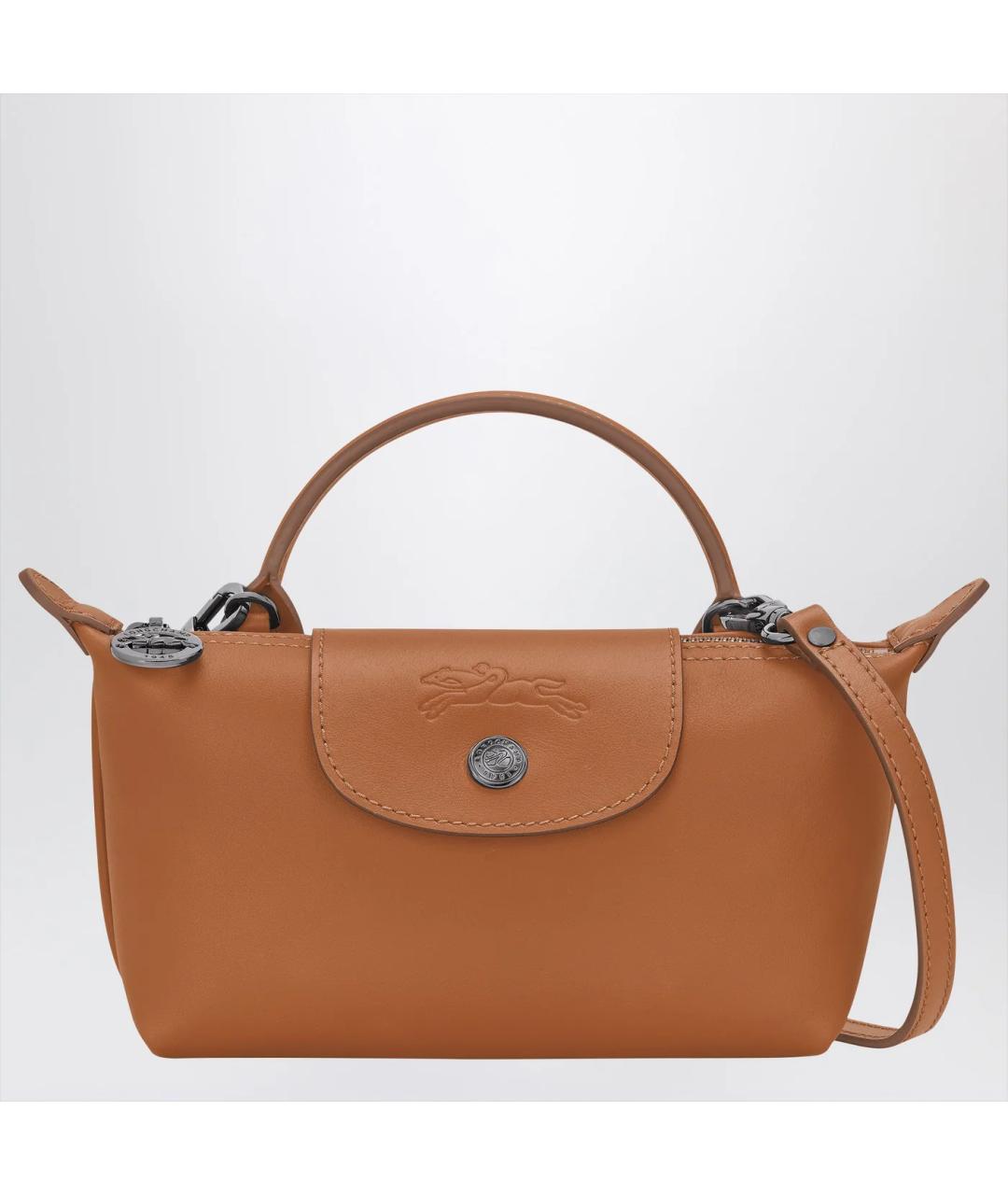 LONGCHAMP Коричневая кожаная сумка с короткими ручками, фото 3