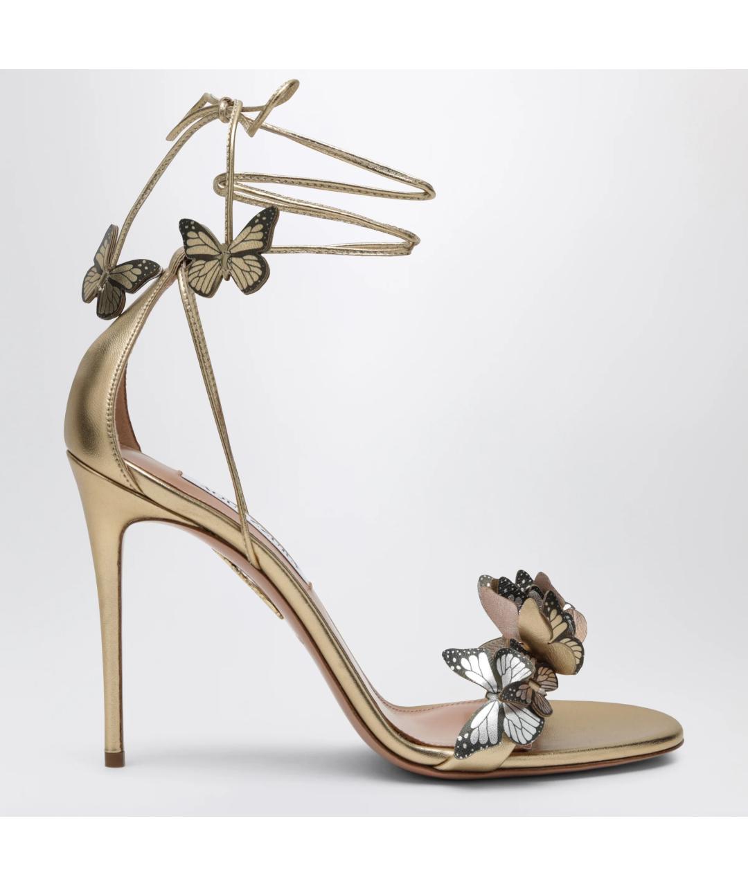 AQUAZZURA Золотые кожаные босоножки, фото 3