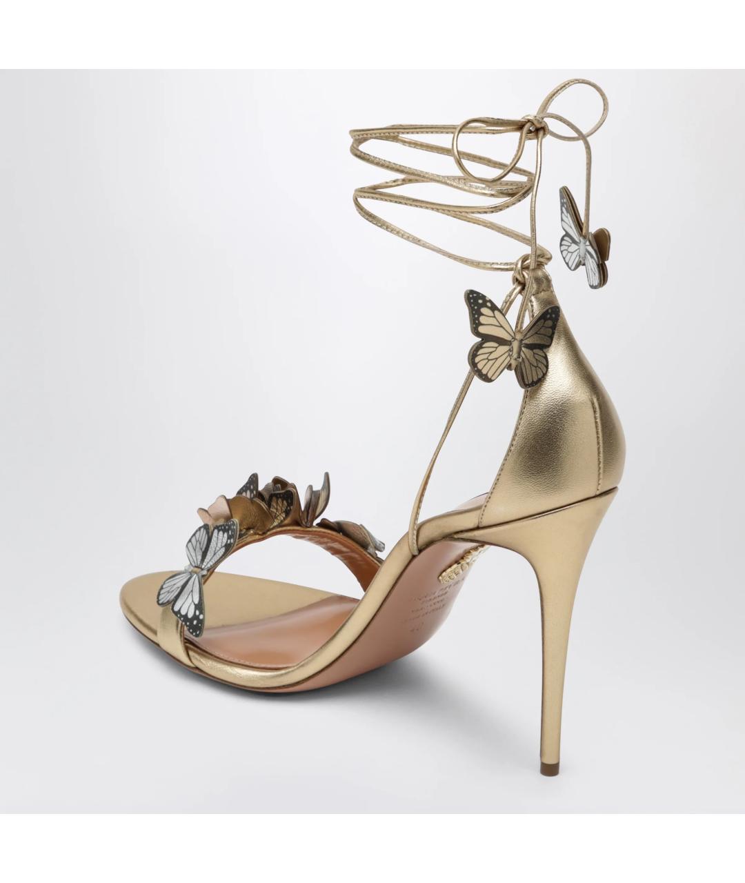 AQUAZZURA Золотые кожаные босоножки, фото 2