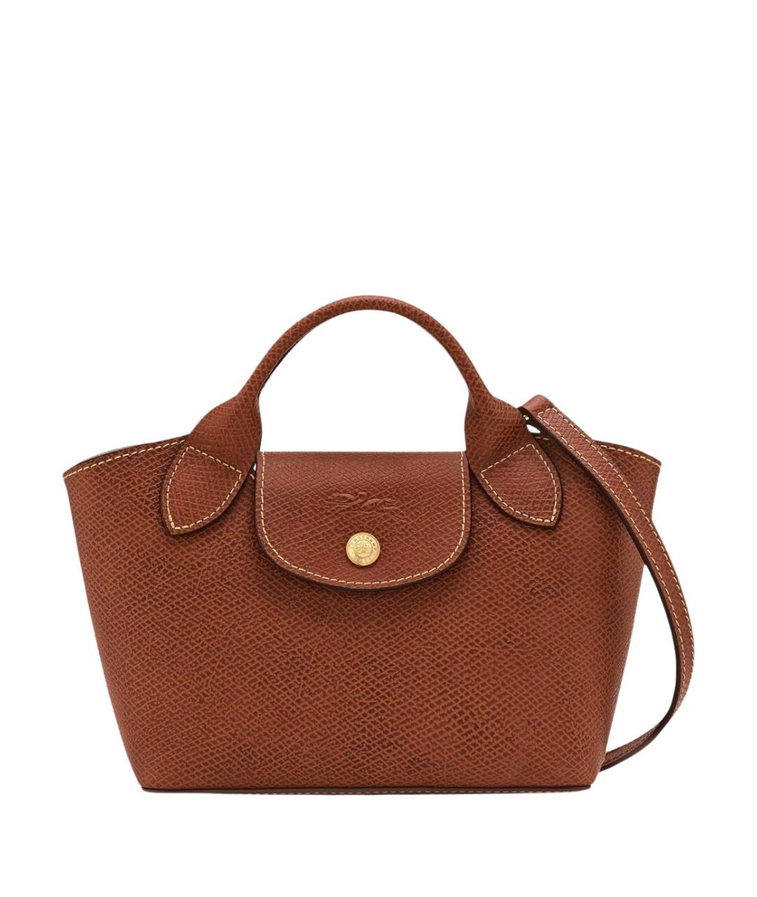 LONGCHAMP Коричневая кожаная сумка с короткими ручками, фото 1