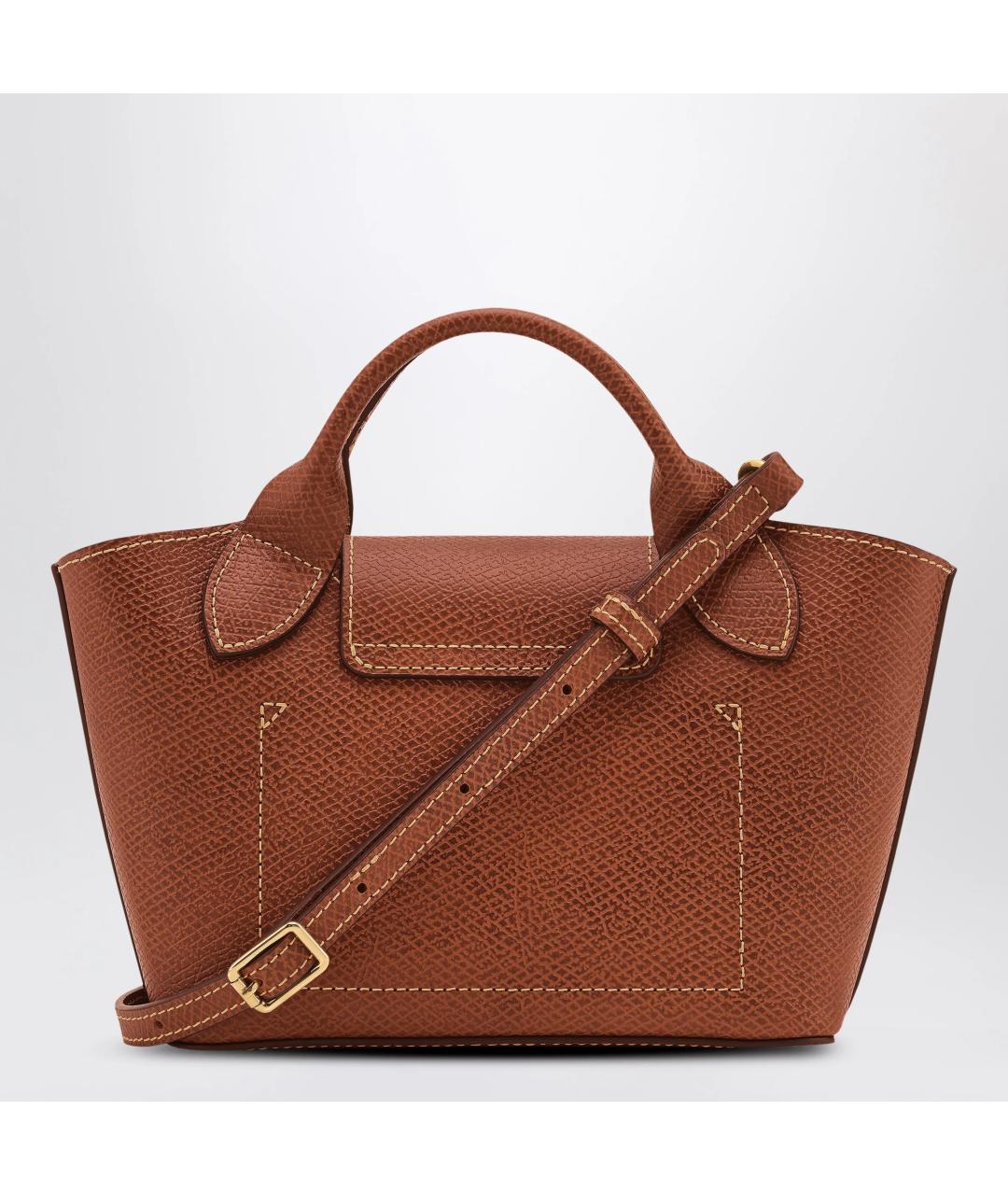 LONGCHAMP Коричневая кожаная сумка с короткими ручками, фото 2