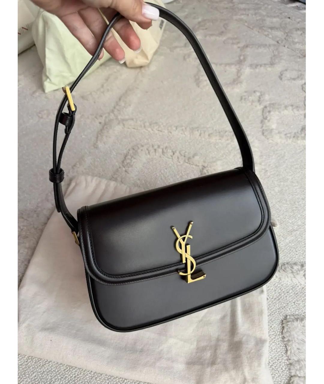 SAINT LAURENT Коричневая кожаная сумка с короткими ручками, фото 5