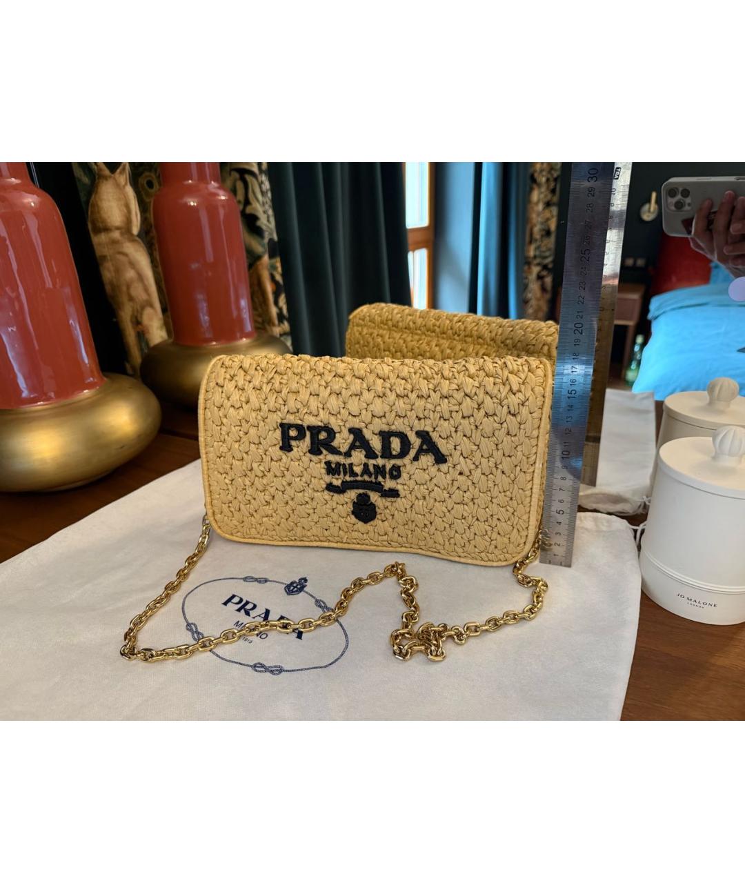 PRADA Бежевая плетеная сумка через плечо, фото 3