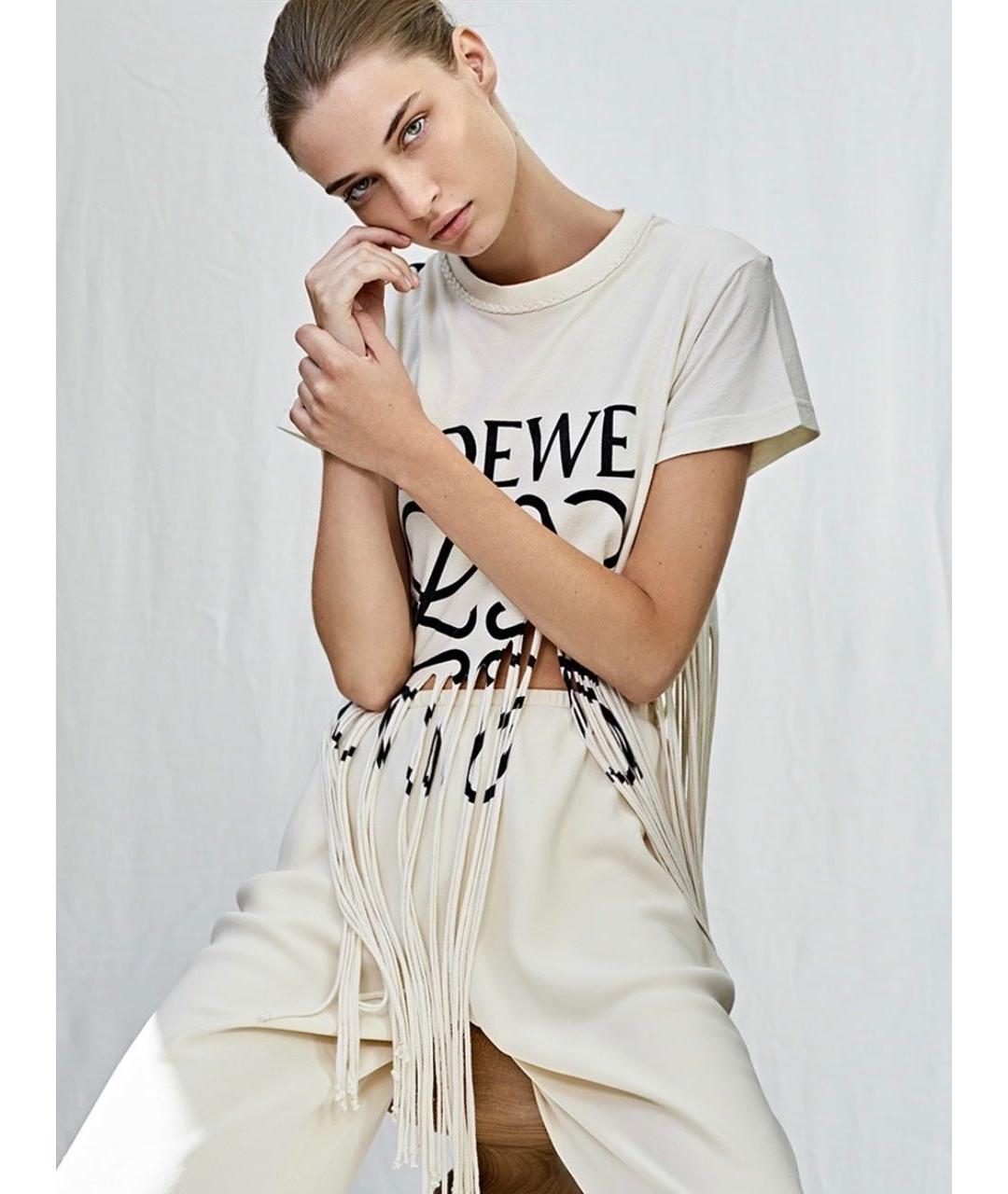 LOEWE Бежевая шелковая футболка, фото 4