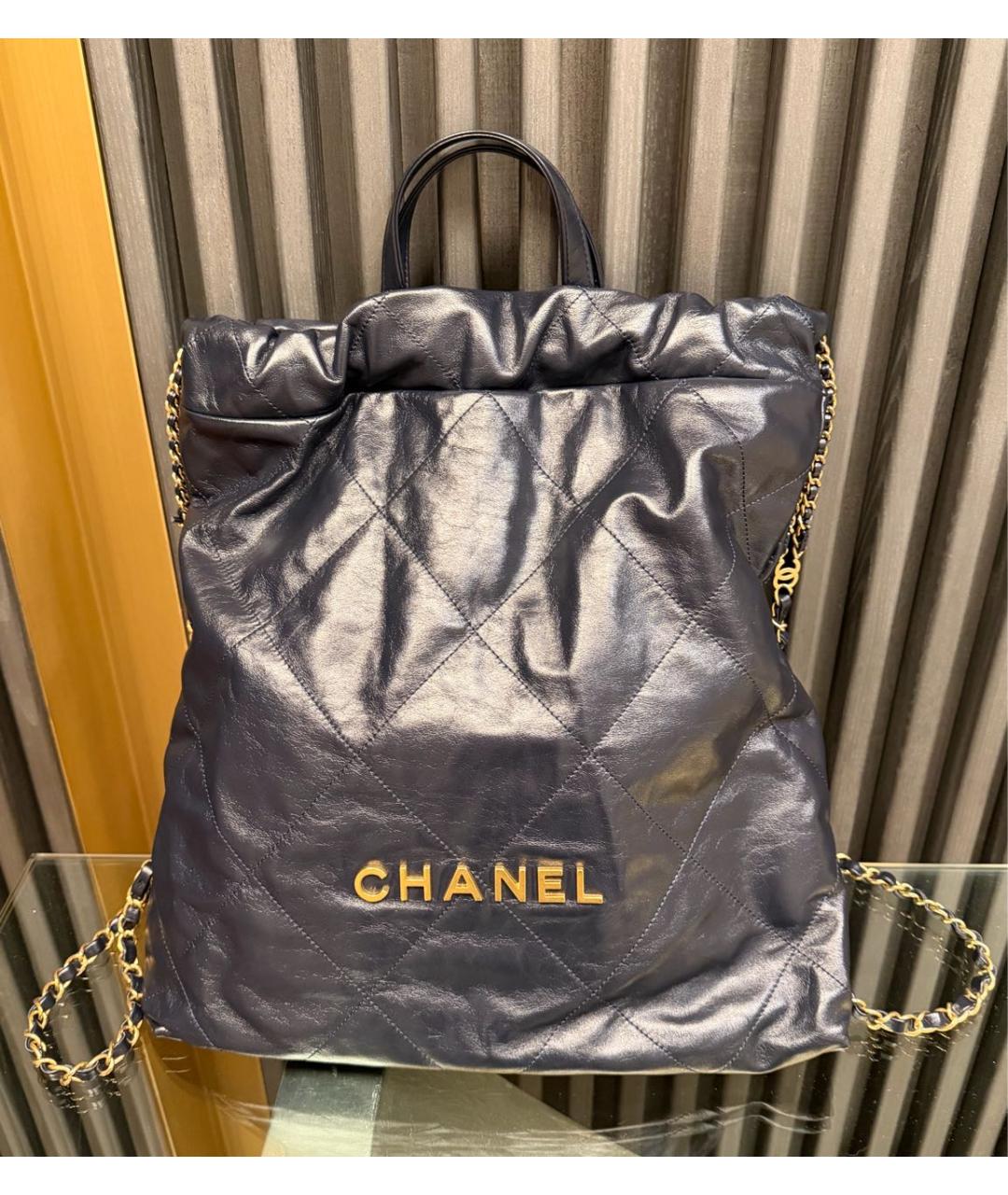 CHANEL Темно-синий кожаный рюкзак, фото 9