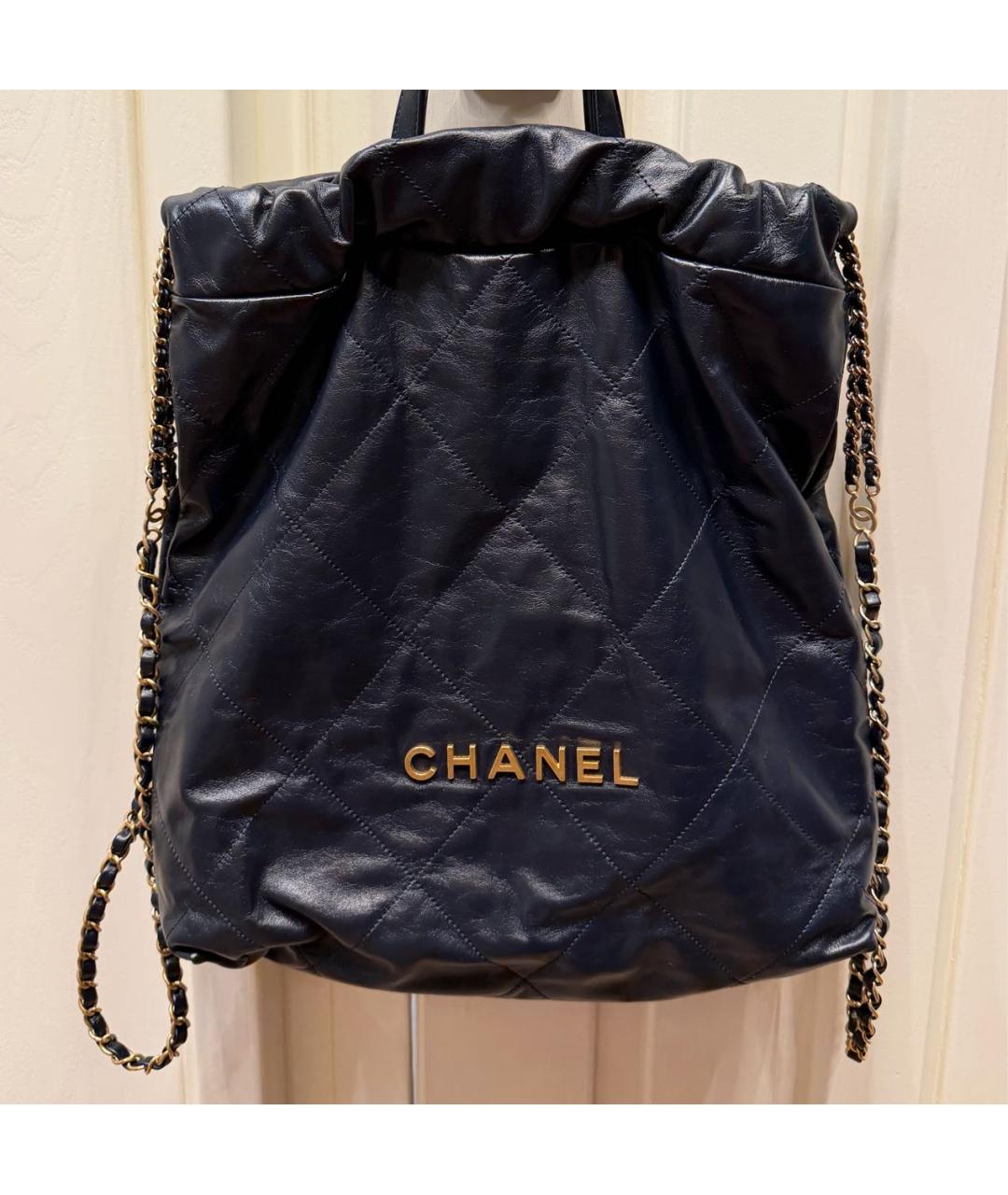 CHANEL Темно-синий кожаный рюкзак, фото 3