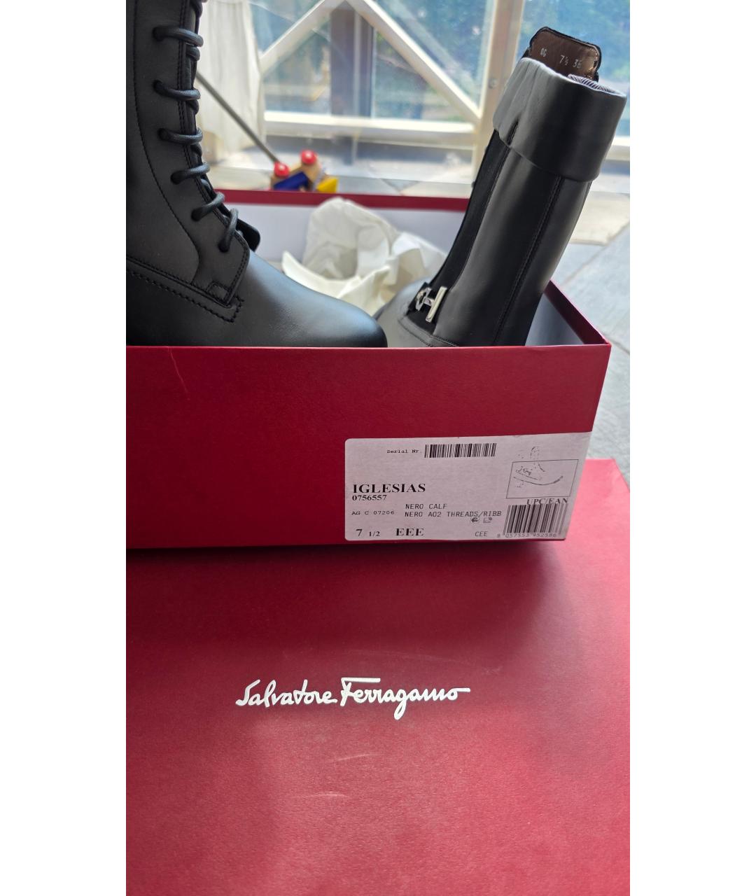 FERRAGAMO Черные кожаные высокие ботинки, фото 4