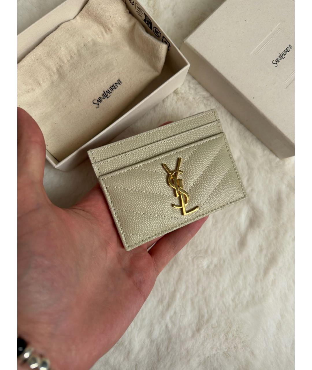 SAINT LAURENT Белый кожаный кардхолдер, фото 4