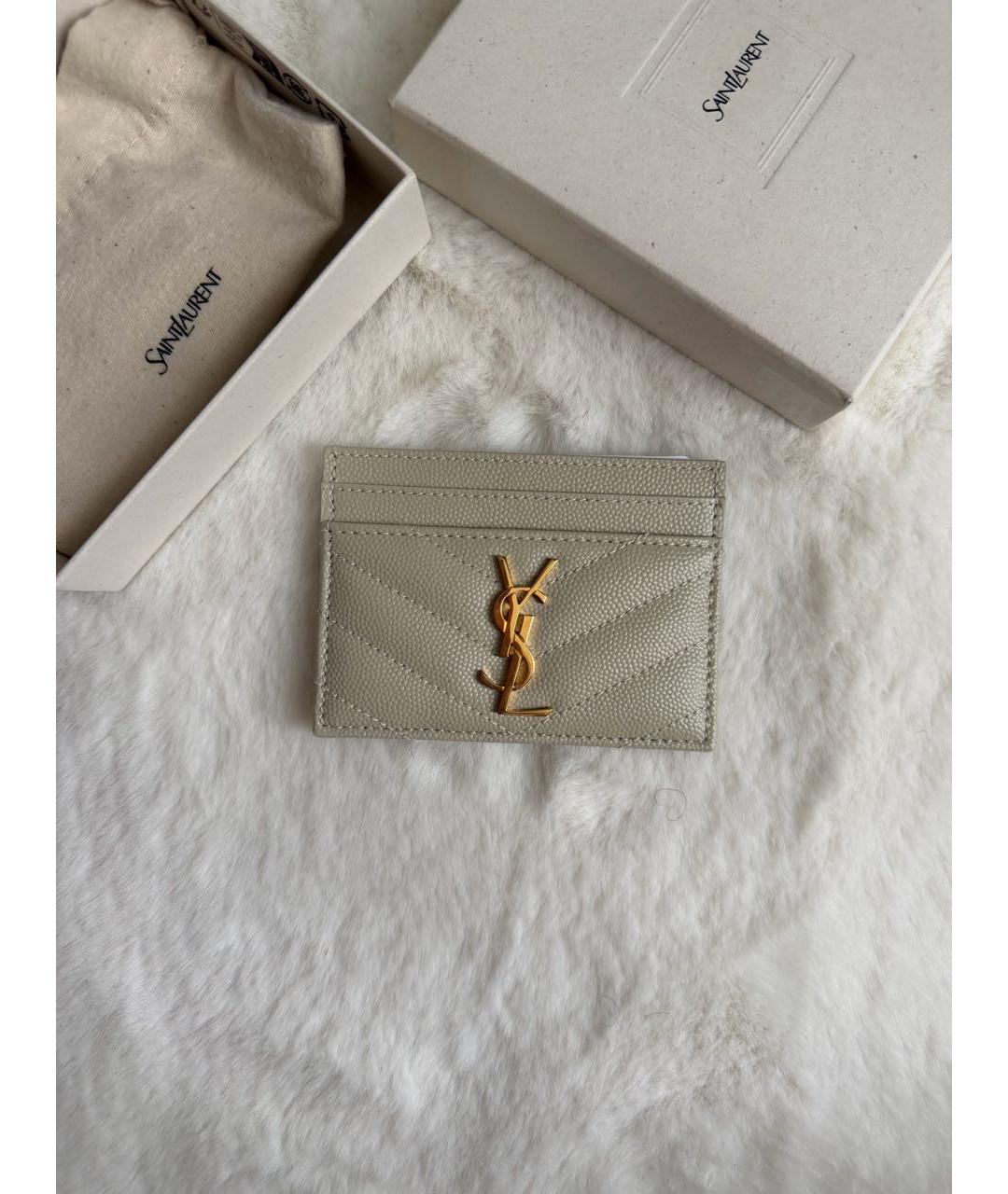 SAINT LAURENT Белый кожаный кардхолдер, фото 2