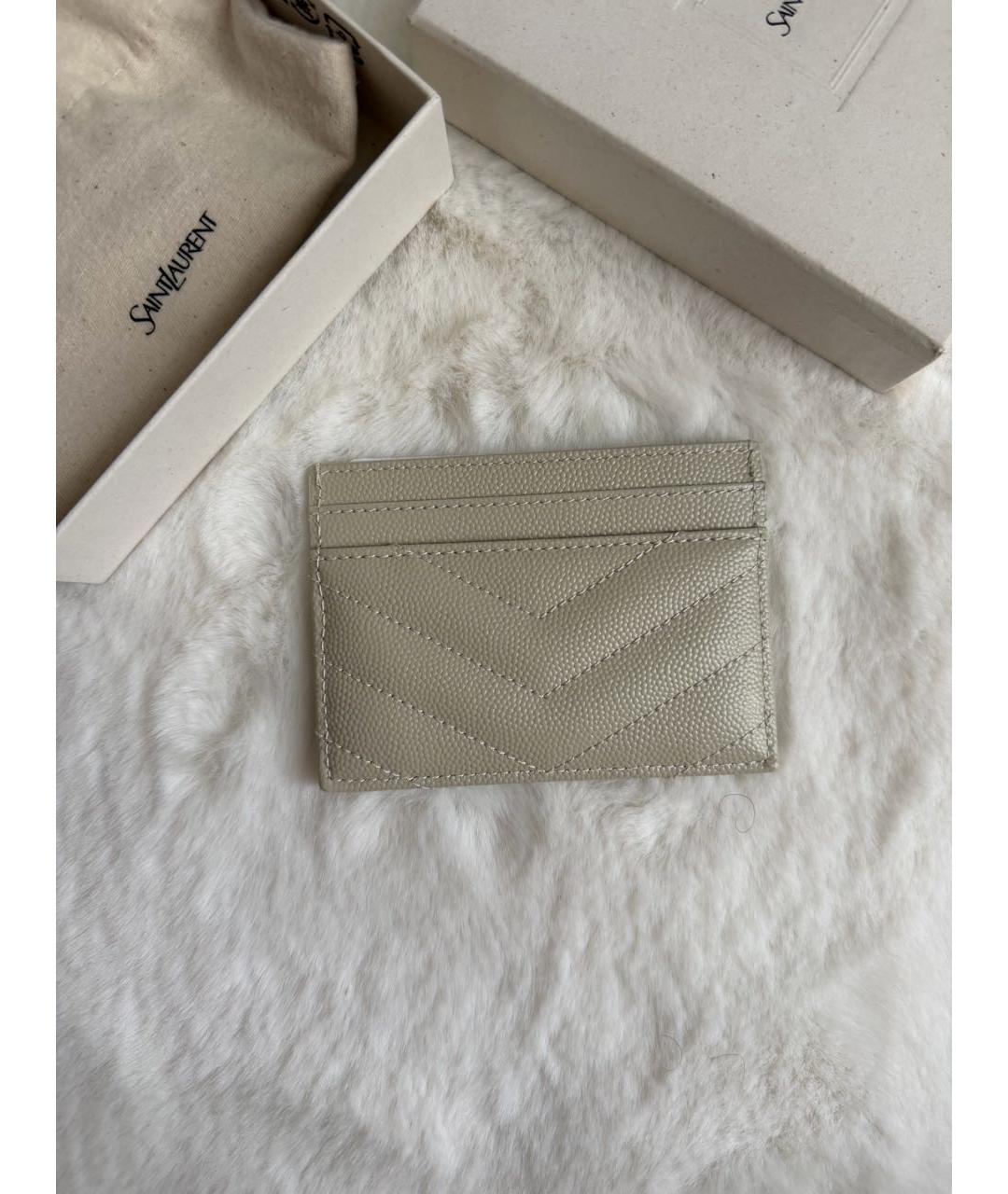 SAINT LAURENT Белый кожаный кардхолдер, фото 3