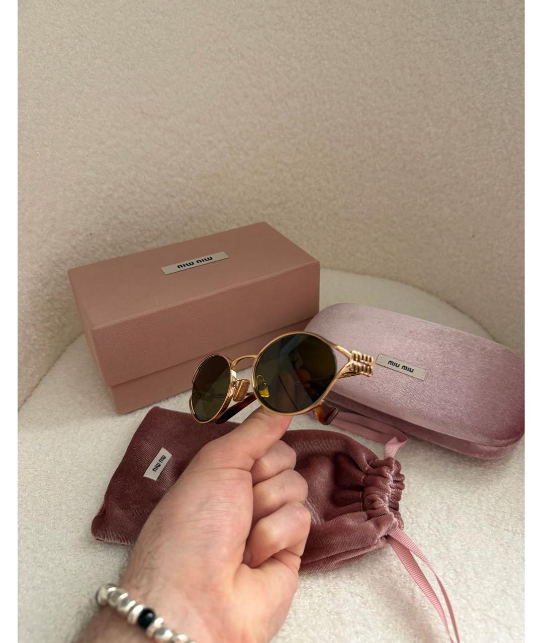 MIU MIU Коричневые металлические солнцезащитные очки, фото 4