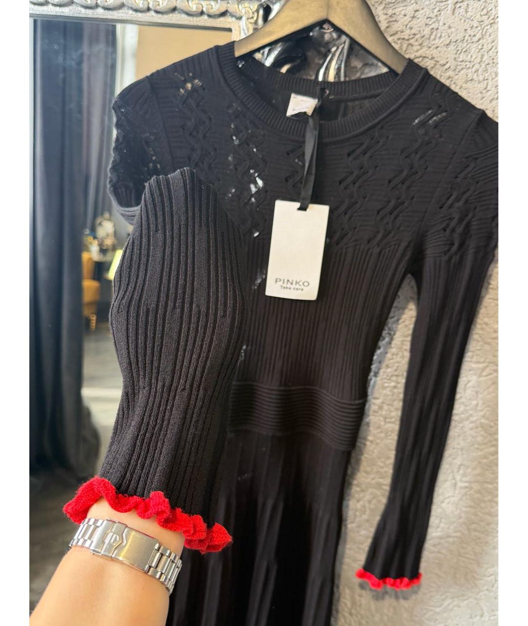 PINKO Черное вискозное повседневное платье, фото 2