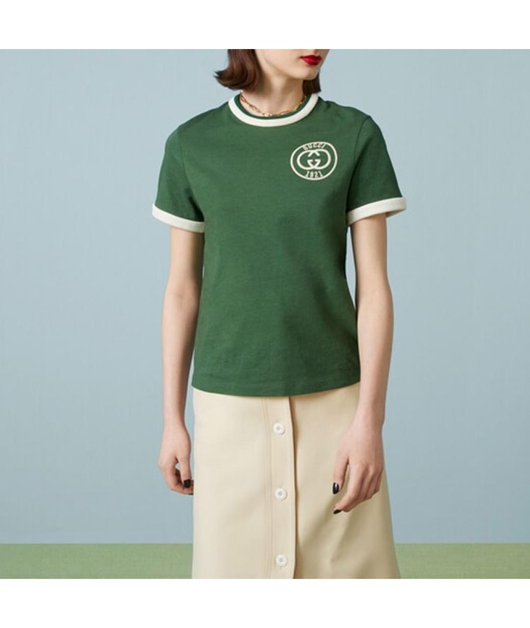 GUCCI Зеленая хлопковая футболка, фото 3