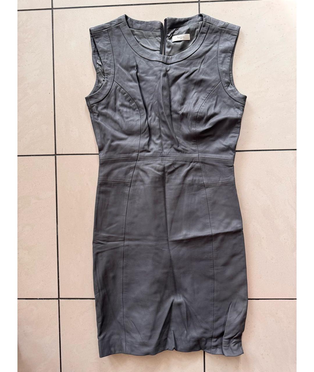 PAUL SMITH Антрацитовое кожаное повседневное платье, фото 4