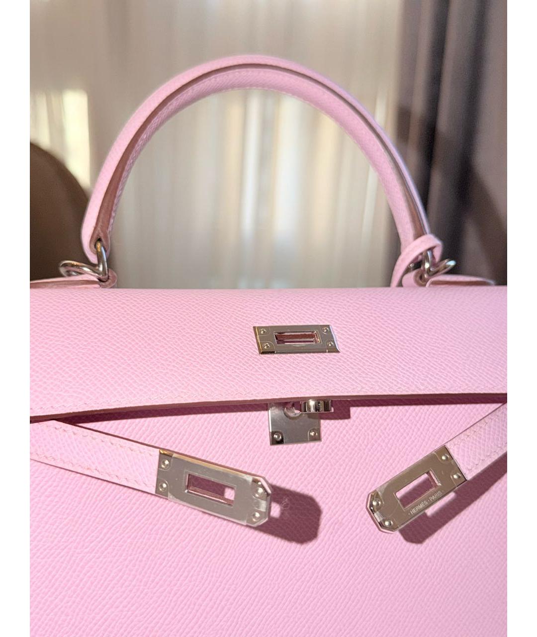 HERMES Розовая кожаная сумка с короткими ручками, фото 8