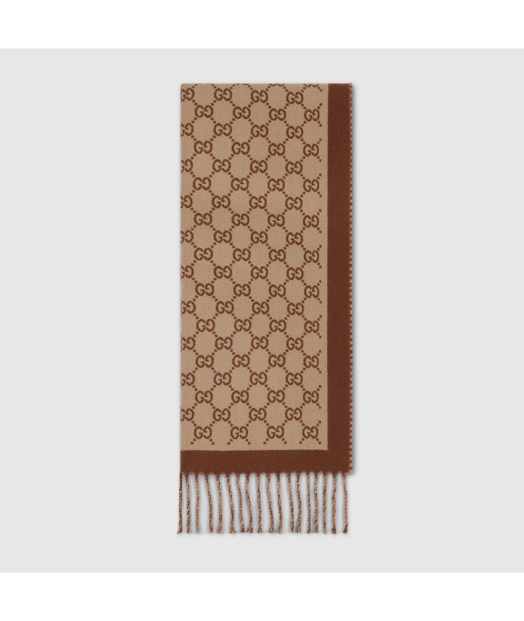 GUCCI Бежевый шерстяной шарф, фото 3