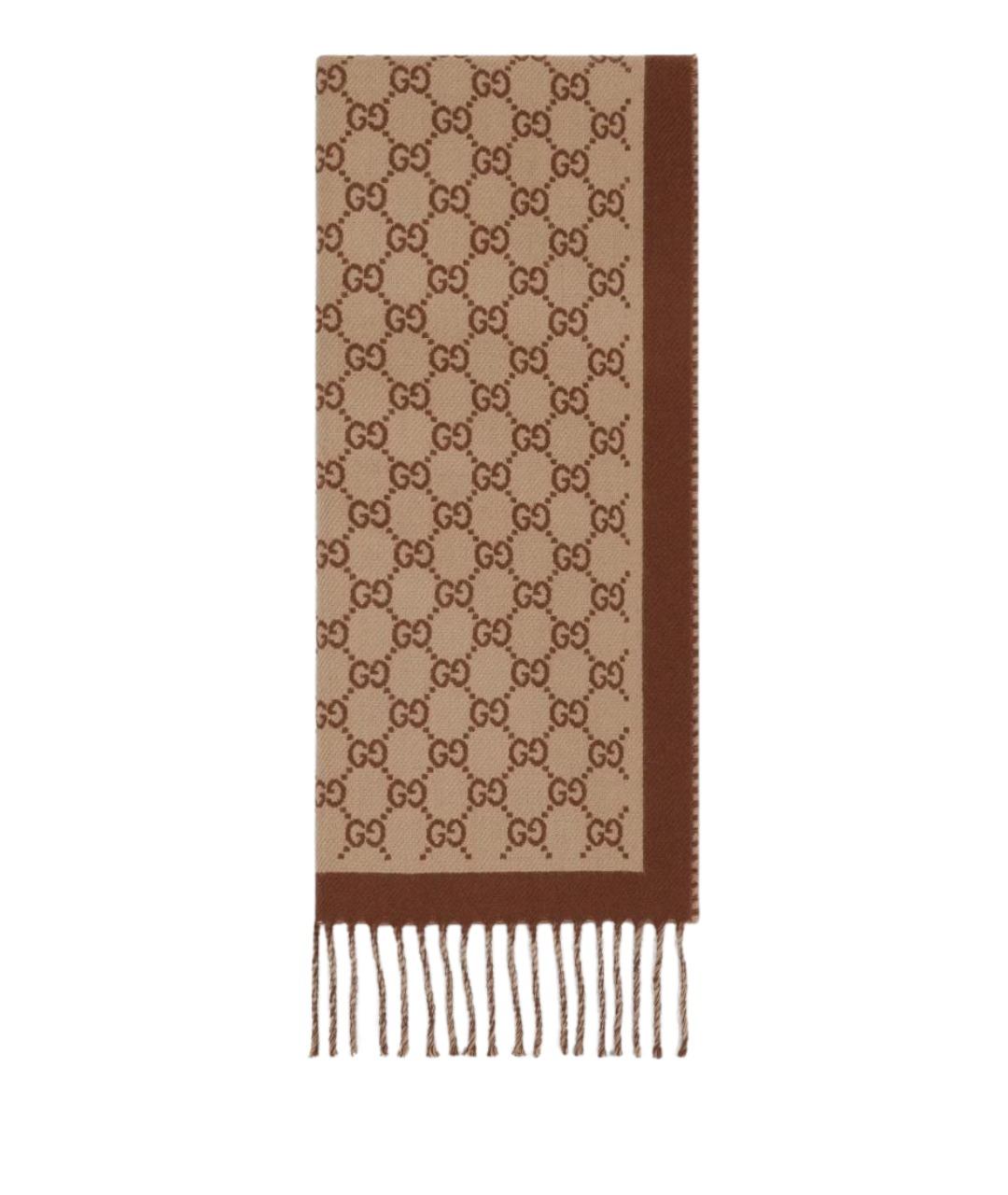 GUCCI Бежевый шерстяной шарф, фото 1