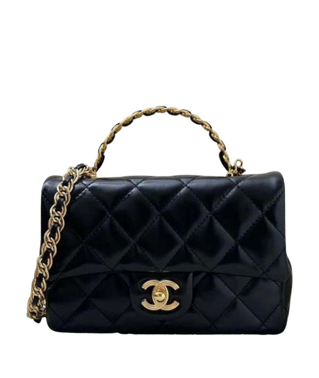 CHANEL Черная кожаная сумка с короткими ручками, фото 1