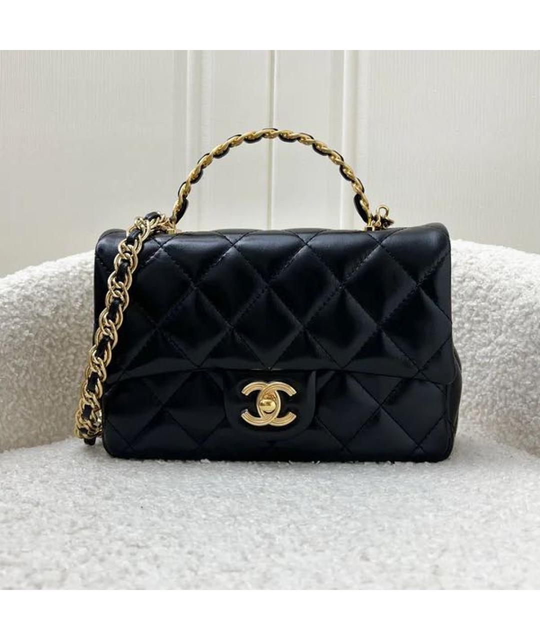 CHANEL Черная кожаная сумка с короткими ручками, фото 9