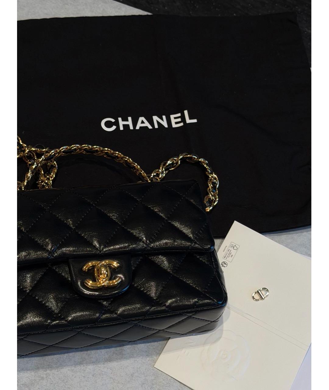 CHANEL Черная кожаная сумка с короткими ручками, фото 6
