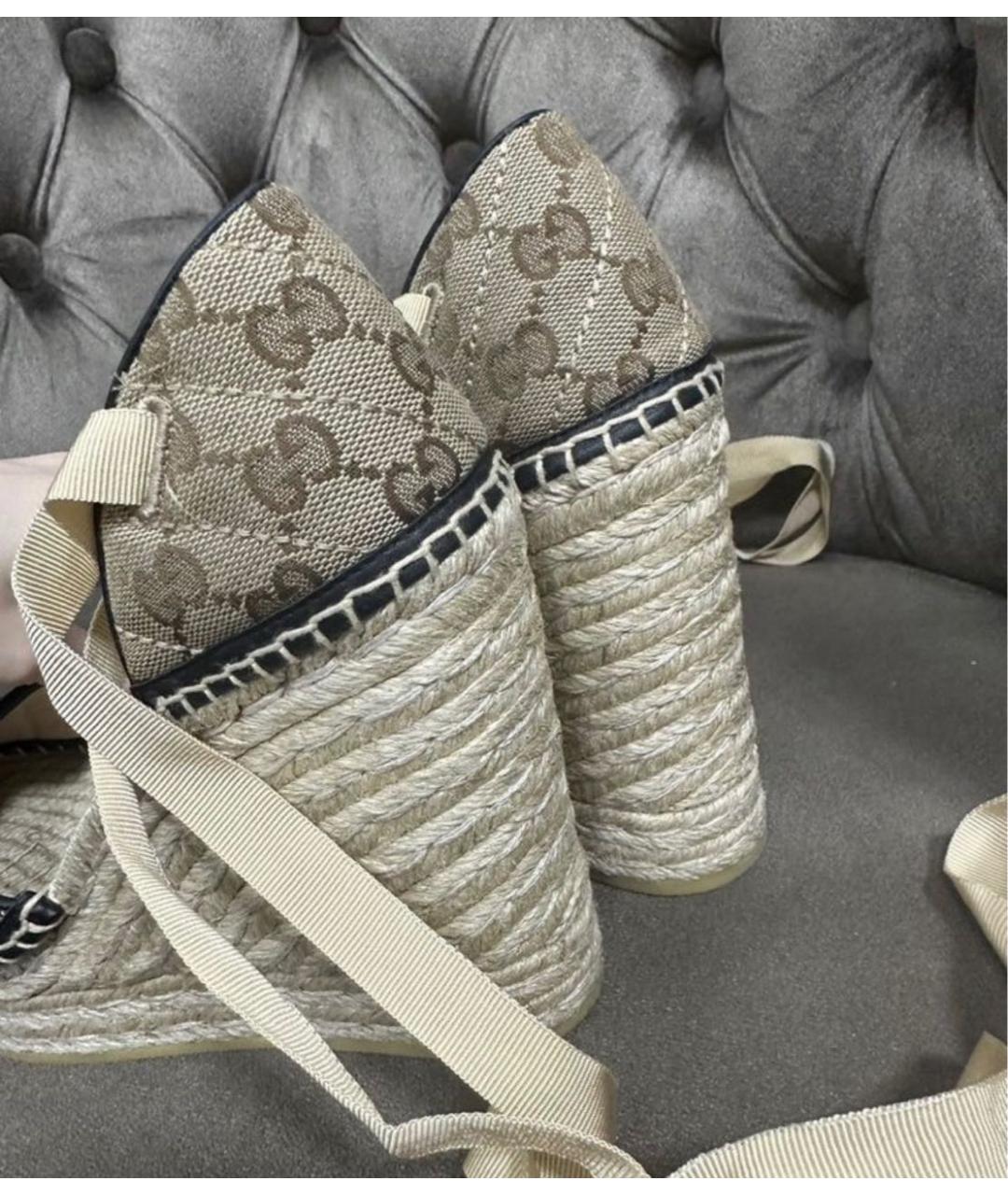 GUCCI Бежевые текстильные босоножки, фото 4