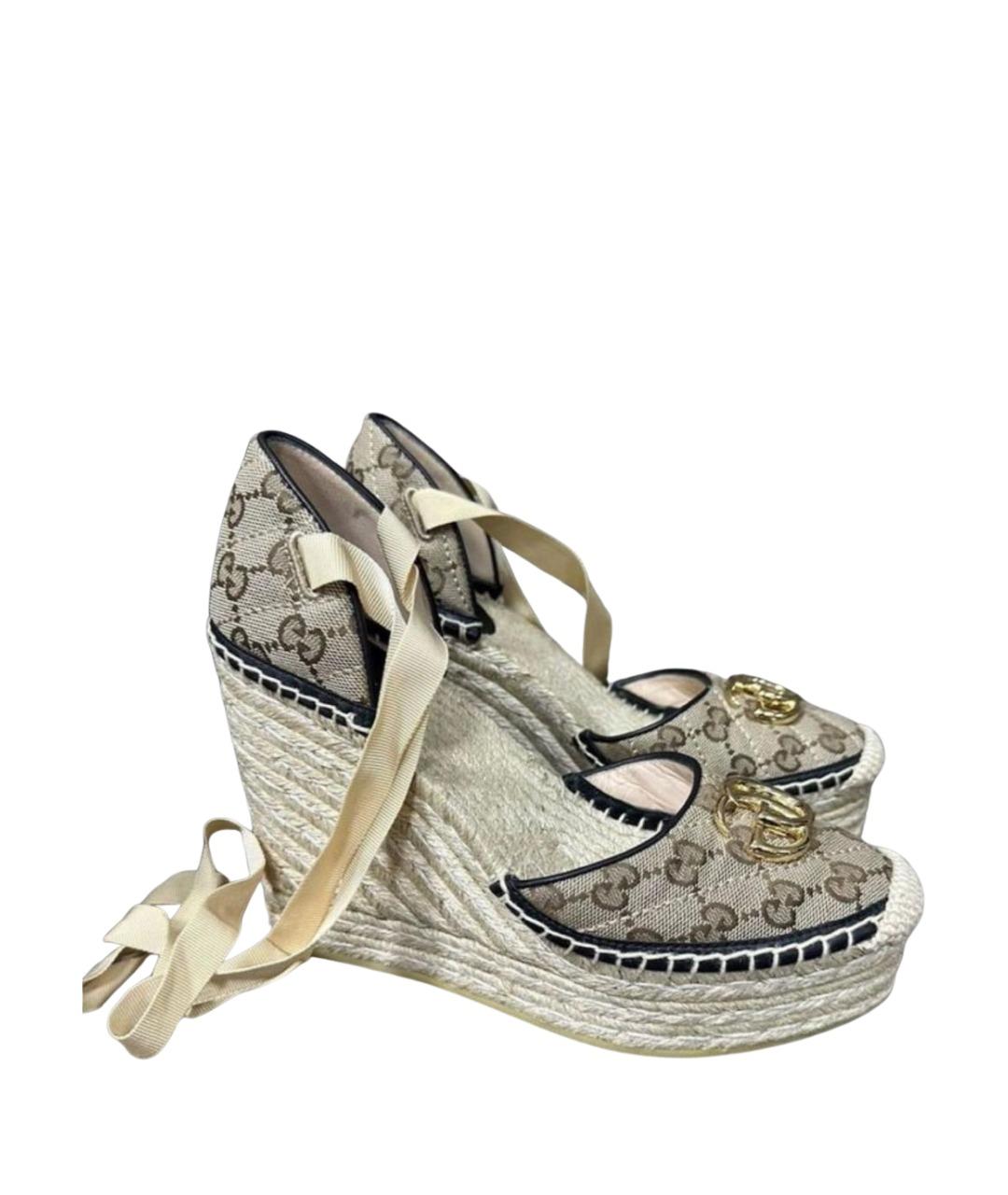 GUCCI Бежевые текстильные босоножки, фото 1