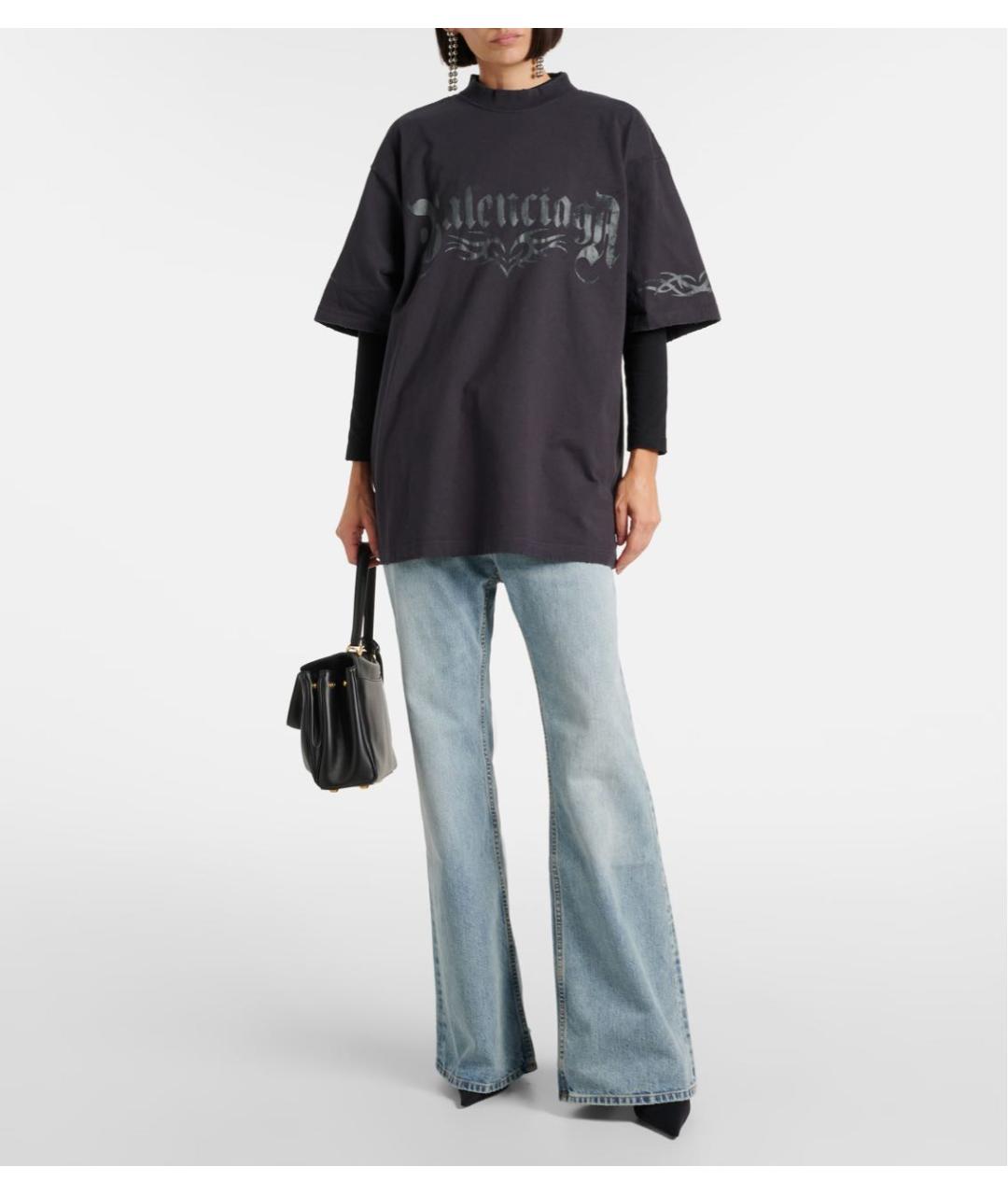 BALENCIAGA Черная хлопковая футболка, фото 2