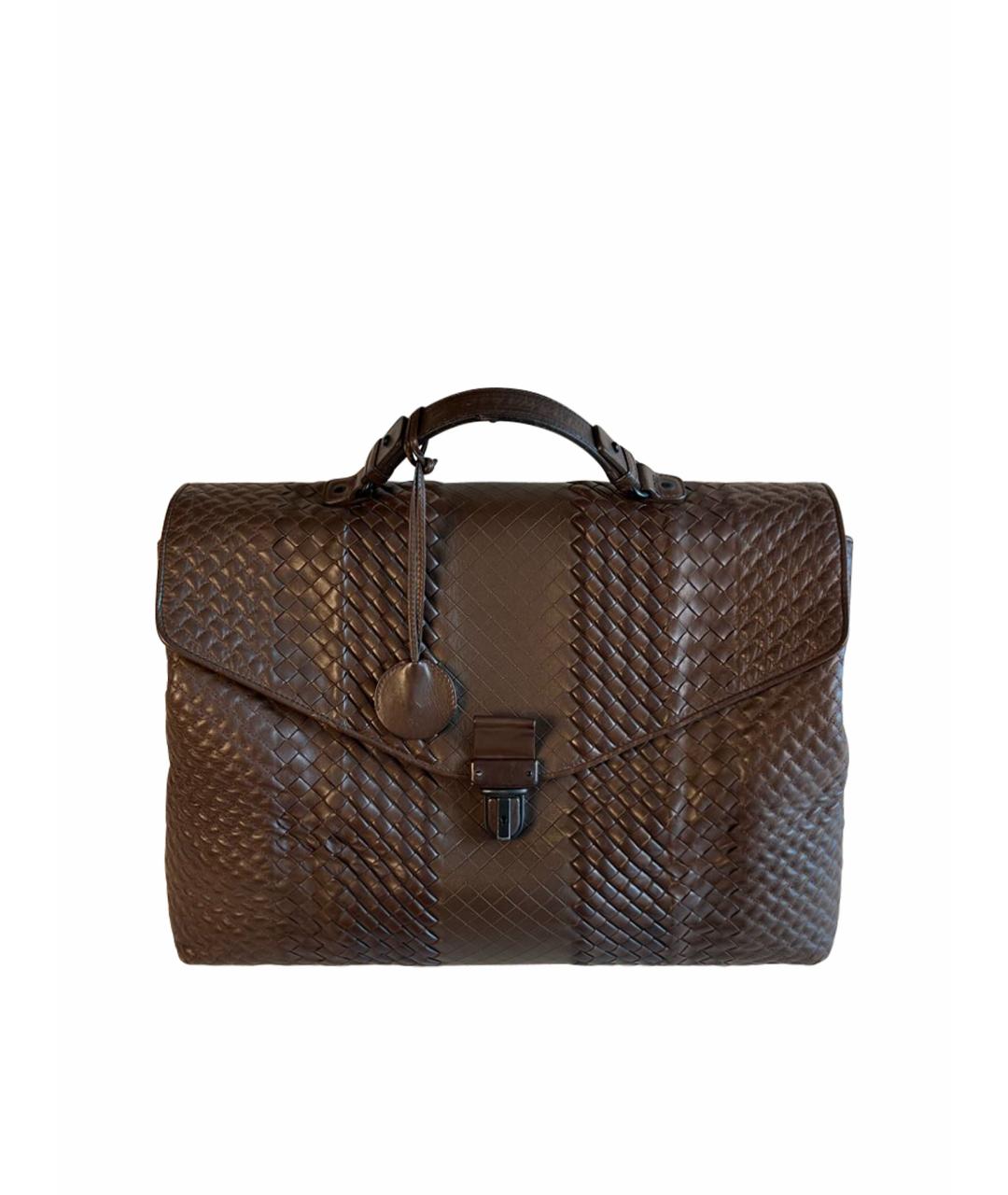 BOTTEGA VENETA Коричневый кожаный портфель, фото 1