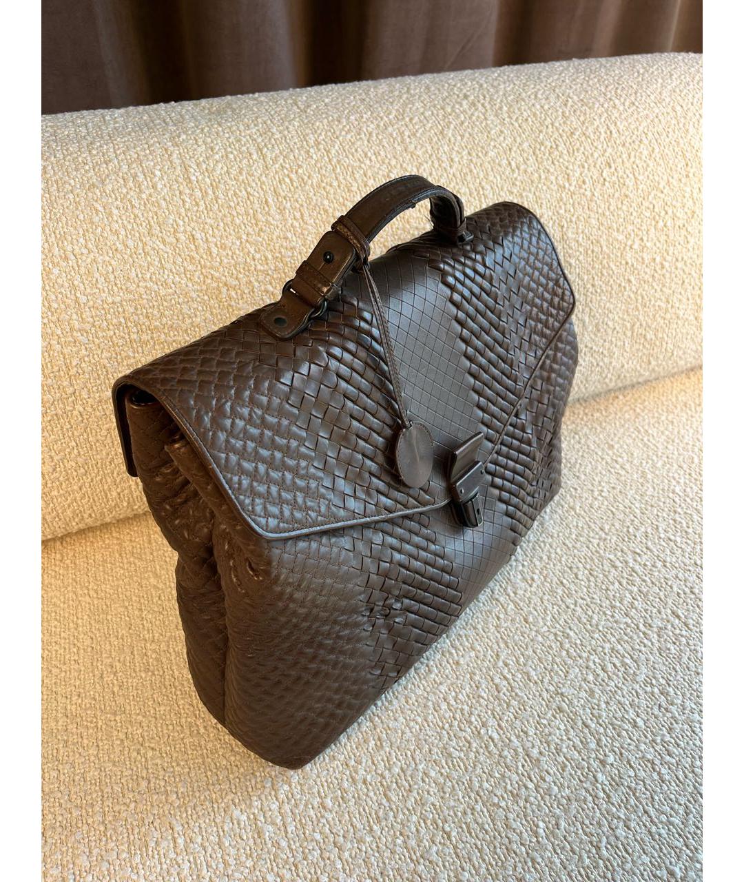 BOTTEGA VENETA Коричневый кожаный портфель, фото 8