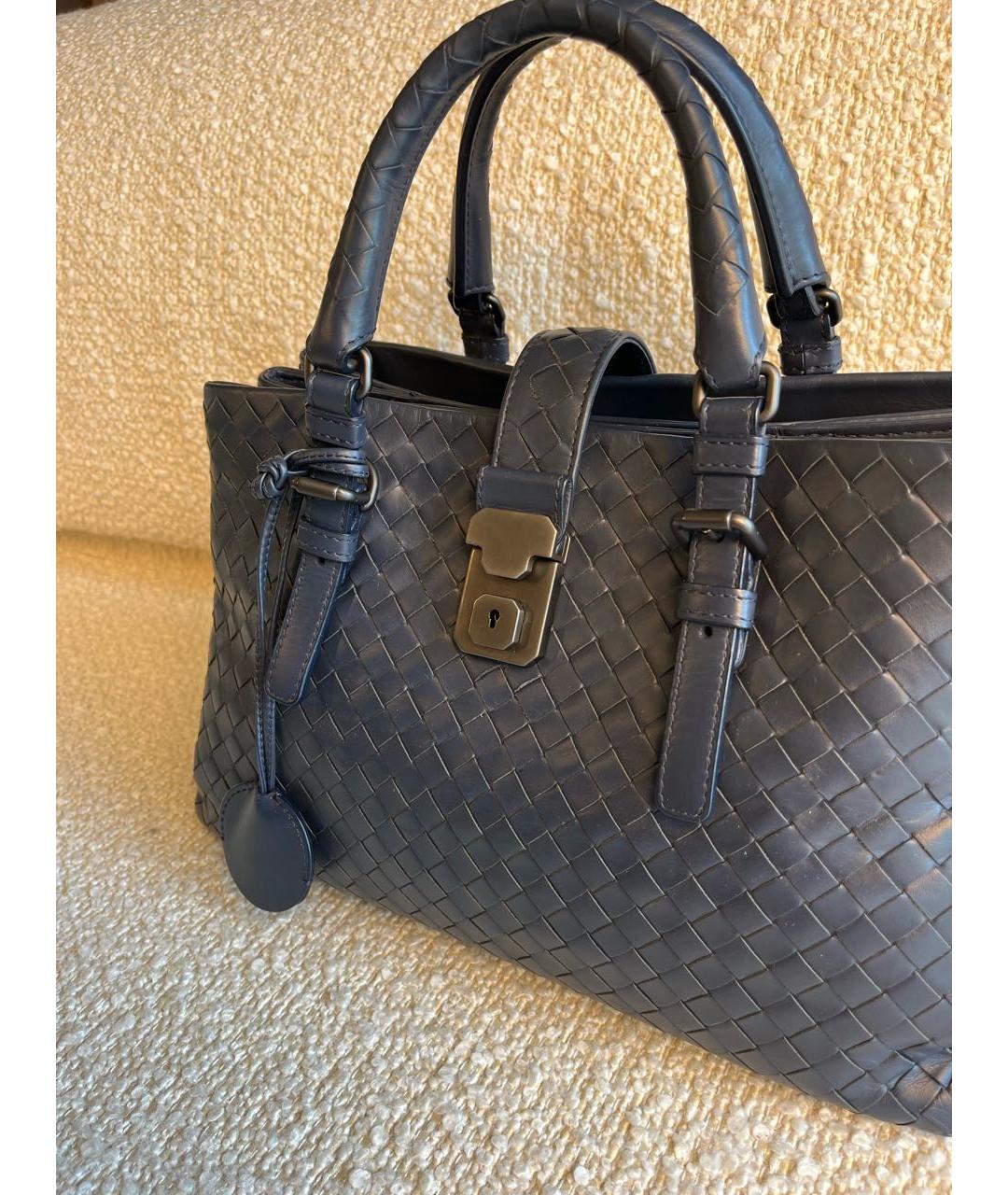 BOTTEGA VENETA Темно-синяя кожаная сумка с короткими ручками, фото 8