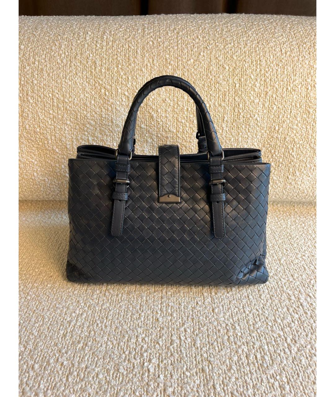 BOTTEGA VENETA Темно-синяя кожаная сумка с короткими ручками, фото 3