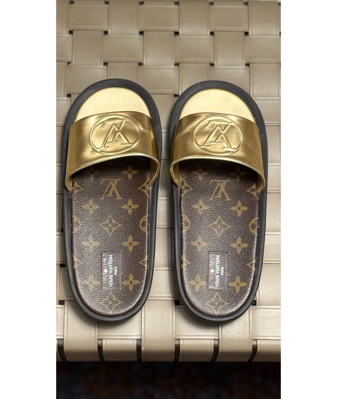 LOUIS VUITTON Золотые кожаные шлепанцы, фото 2