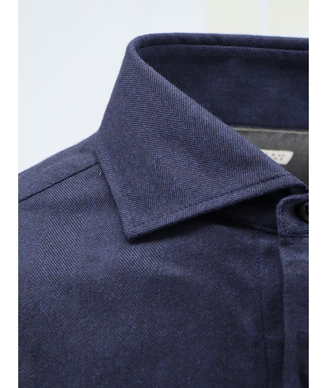 BRUNELLO CUCINELLI Темно-синяя хлопковая классическая рубашка, фото 3