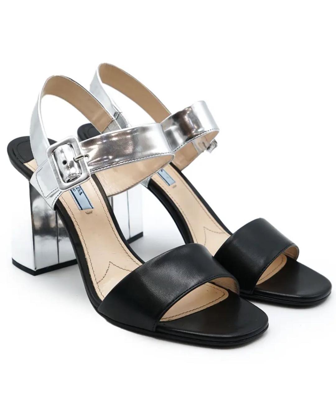 PRADA Черные кожаные босоножки, фото 2
