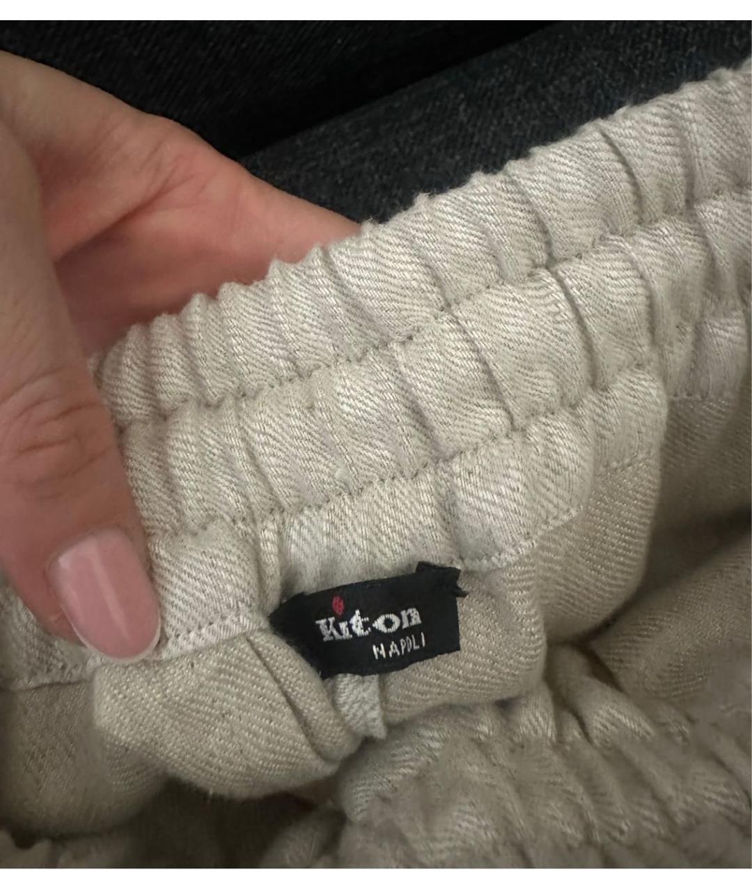 KITON Бежевые льняные брюки широкие, фото 4