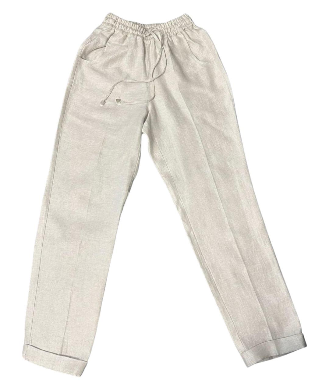 KITON Бежевые льняные брюки широкие, фото 1